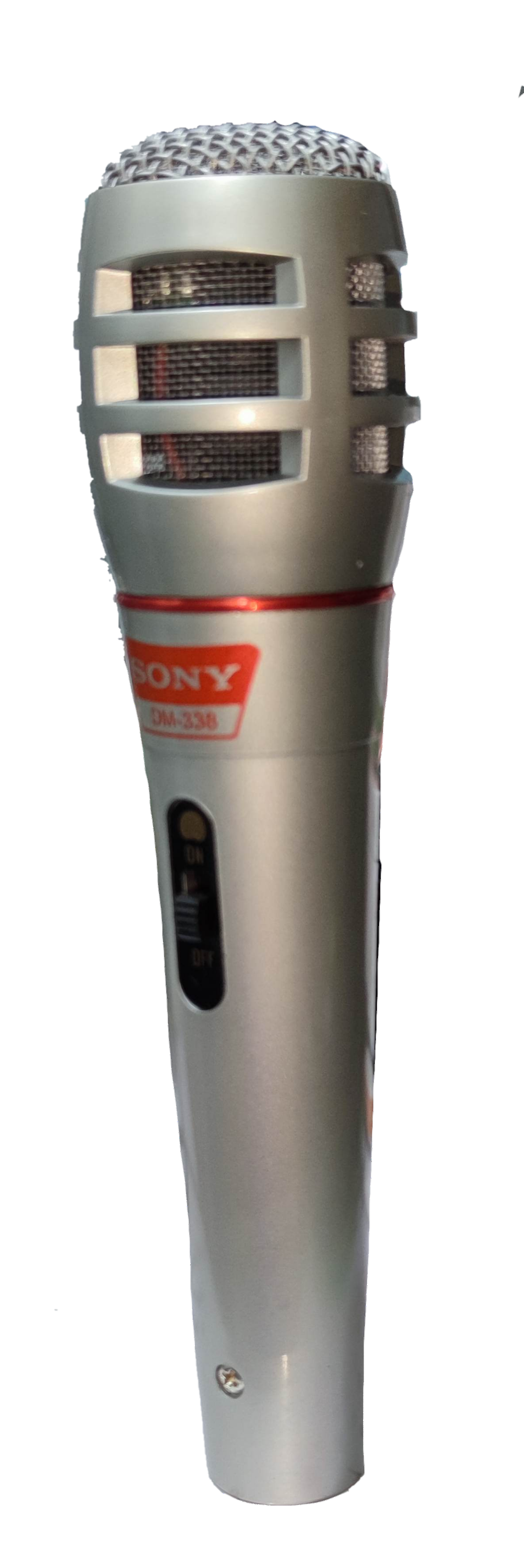 Sony microphone with microphone cord featuring a silver grille and cylindrical body for clear audio capture