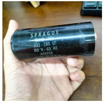 Sprague Motor Starting Capacitor 233-280UF for fan parts and accessories held in hand
