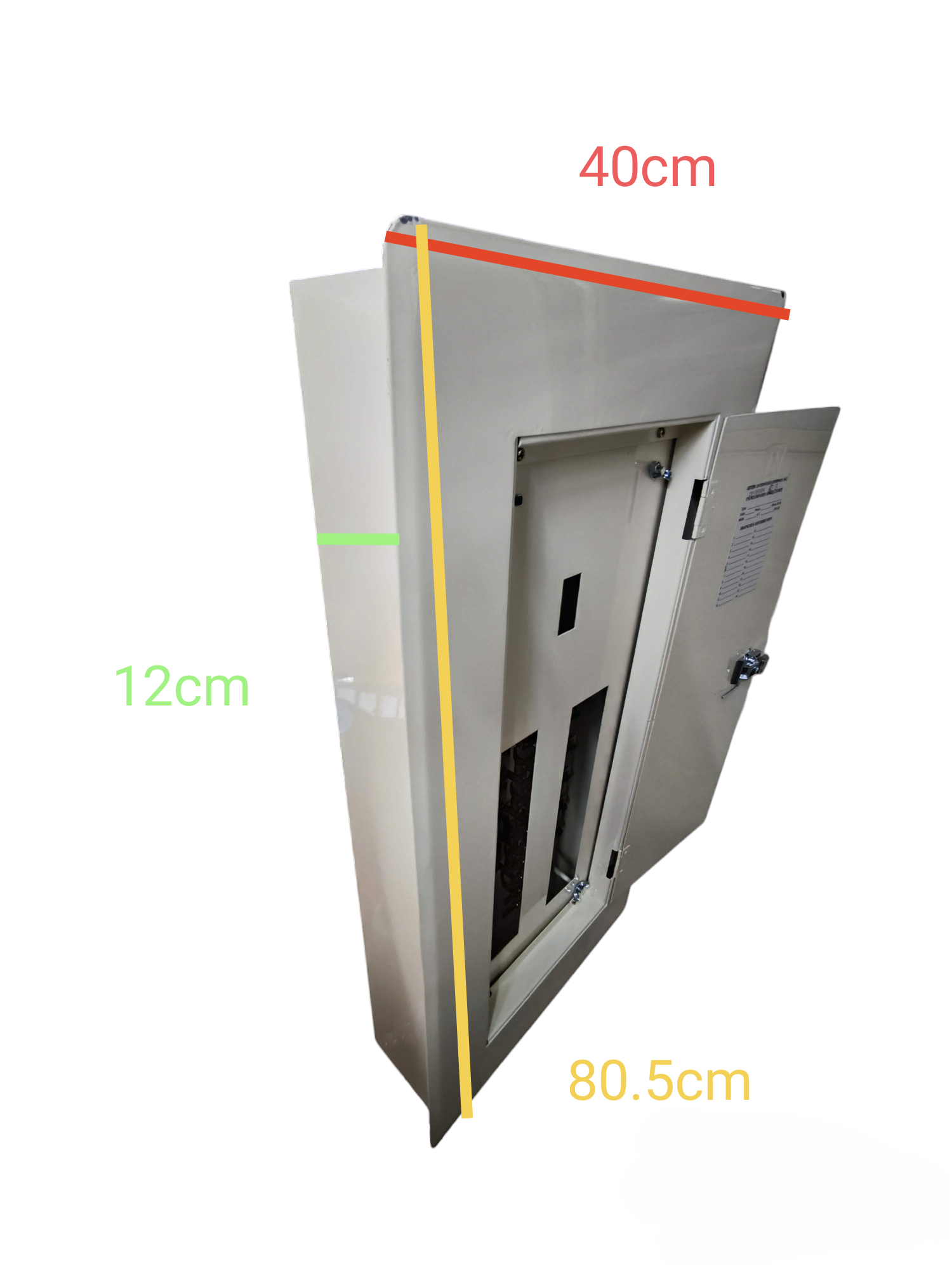 Koten Panel Board 150A 2Pole 250SPS metal distribution enclosure with hinged lock door and dimensions