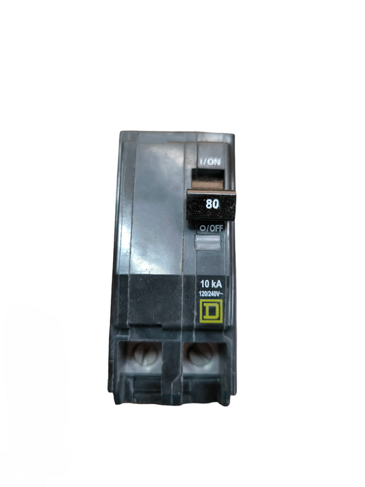 Square D 80A 2Pole Bolt On Circuit Breaker electrical component with black switch and mounting slots