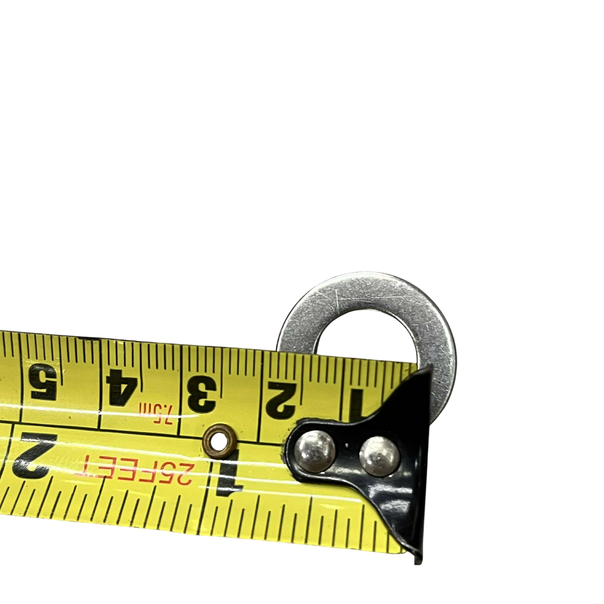 Close-up of a 2cm Stainless Washer next to a tape measure for size reference