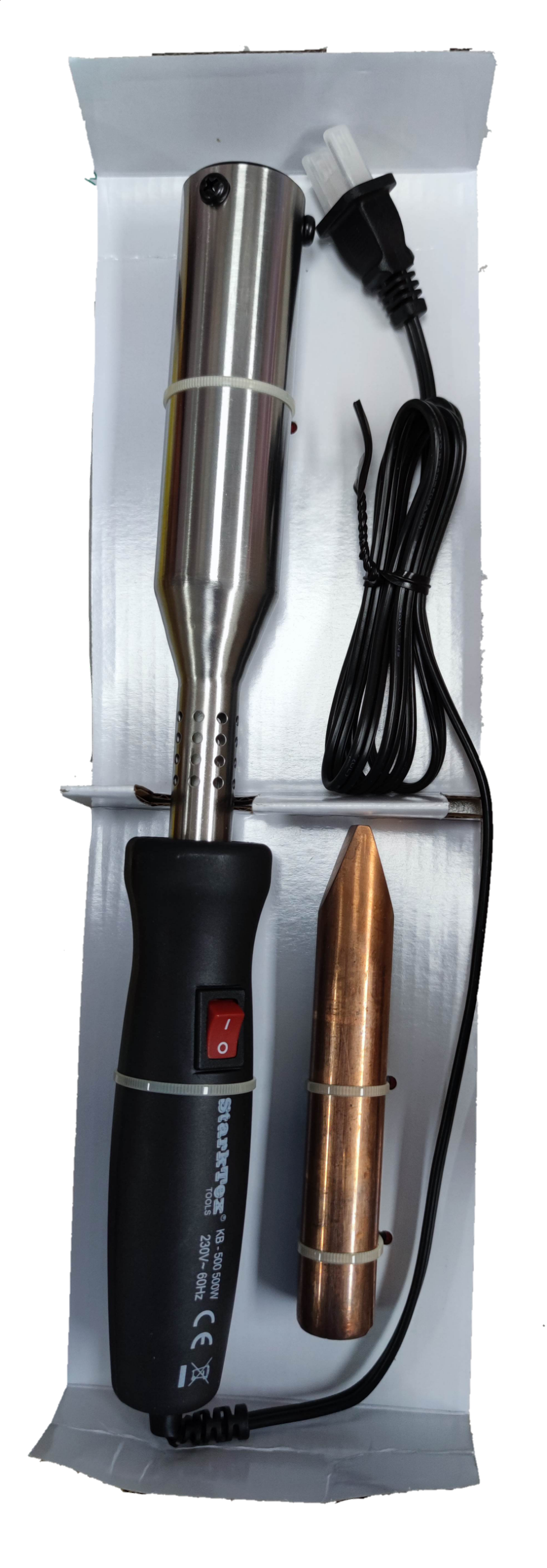 Startrek 500W Soldering Iron 220V with metal body and black handle in packaging