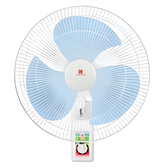 Standard 16 Inches Wall Fan 220V white wall mounted fan with three blue blades protective grill and control knob