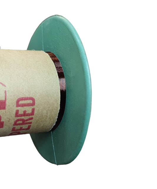 Philflex Magnet Wire AWG 10 - 50g on green flanged cardboard spool with brown enameled copper winding