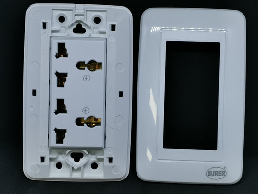 Surer Duplex Universal Outlet with Ground white power point and removable cover plate