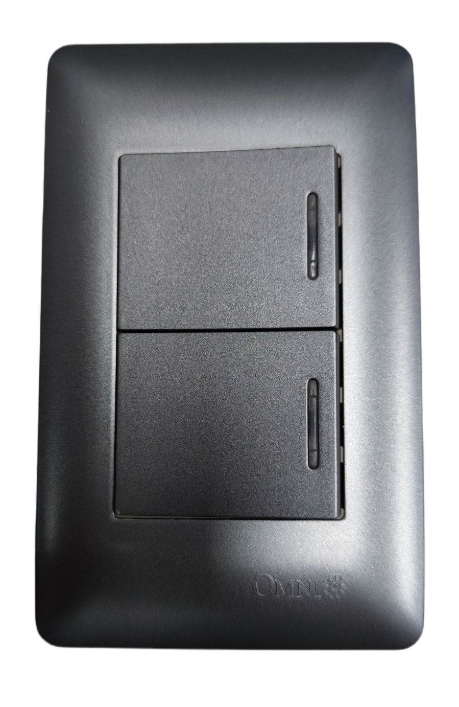 Omni 2 gang illuminated switch gunmetal gray double rocker wall switch with indicator lights