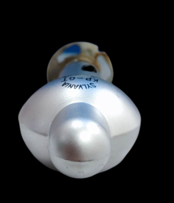 Sylvania halogen Projector Lamp 8V 50W B15 Lock Type bulb with metallic finish on black background