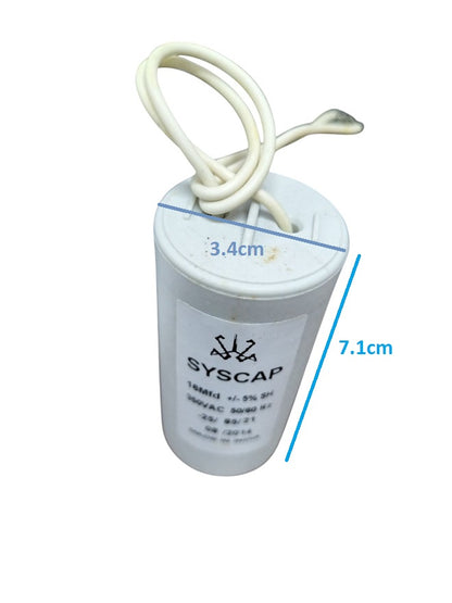 Syscap 16MFD Motor Running Capacitor with 3.4cm diameter and 7.1cm height for electrical systems