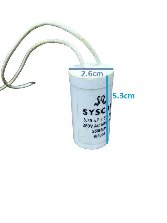 Syscap 250V AC motor start capacitor with 3.75 µF capacity for reliable motor performance