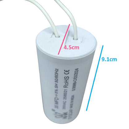 Syscap 35MFD Motor Running Capacitor white cylindrical electrical component with two wires