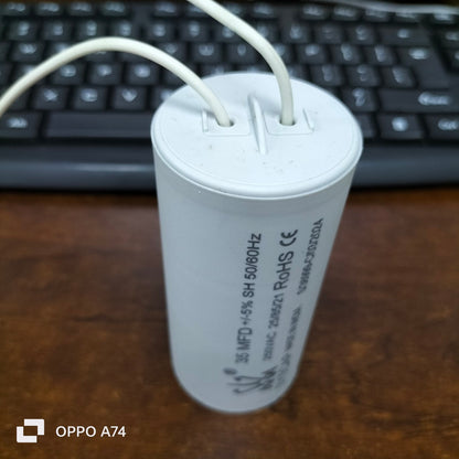 Syscap 35MFD Motor Running Capacitor electrical component with white wires