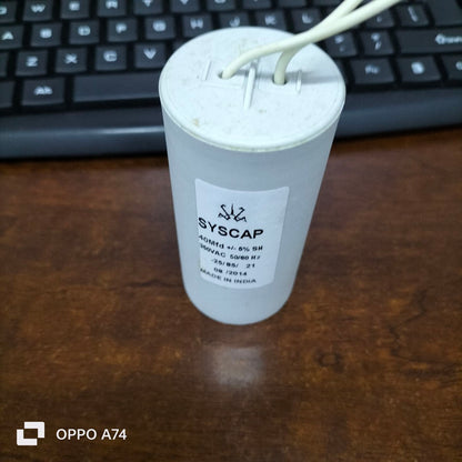 40MFD 350 VAC Running Capacitor by Syscap with electrical specifications for efficient operation