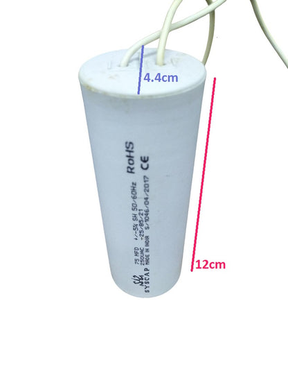 SYSCAP 75mfd 250V AC Motor running capacitor white cylindrical electrical part with wires