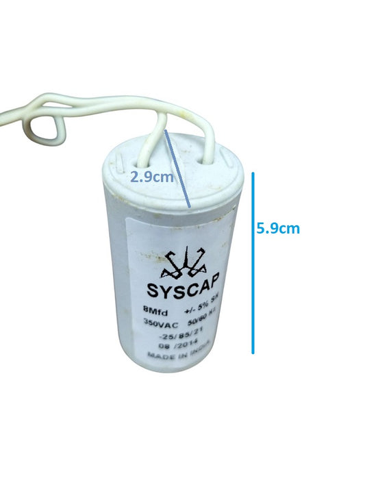 Syscap 8 Microfarad Motor Run Capacitor with 350V AC Rating for Electrical Applications