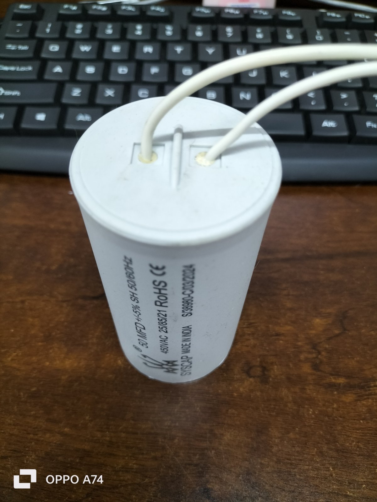 Syscap Motor Capacitor for electrical applications with two connection wires