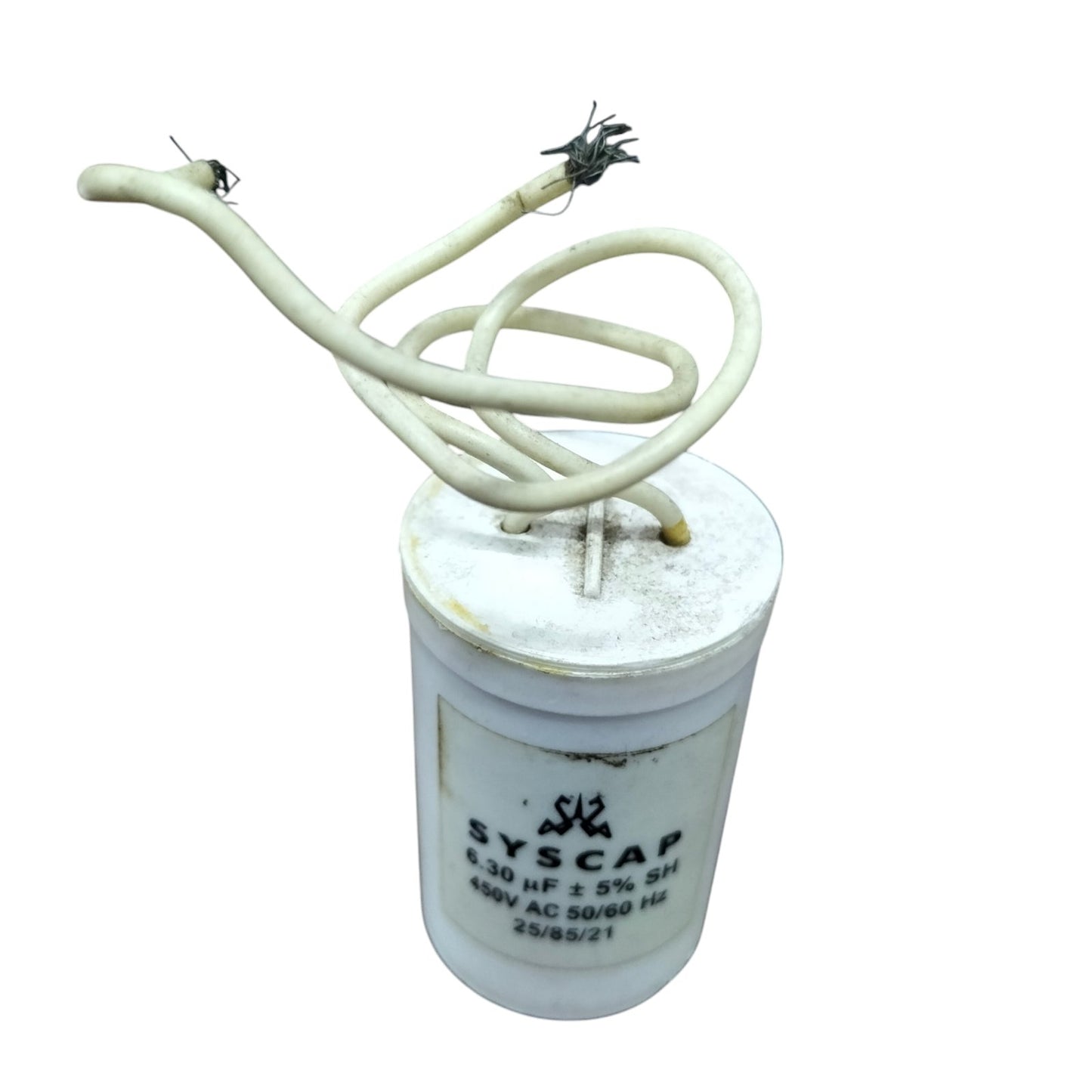 SH Motor Run Capacitor 6.30 UF 450VAC with multiple wire connections for electrical applications