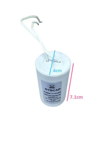 Syscap motor running capacitor 22MFD white cylindrical capacitor with attached wires