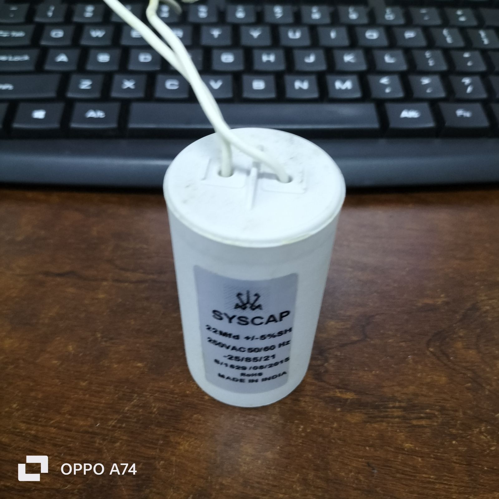 Syscap motor running capacitor 22MFD white cylindrical electrical part