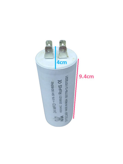Syscap motor running capacitor 24MFD white cylindrical electrical component with metal terminals