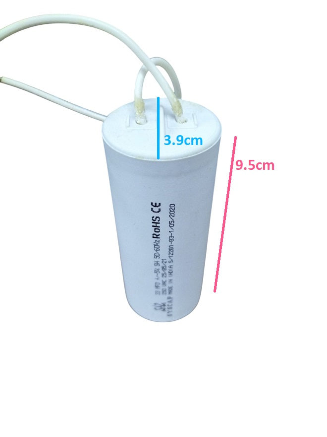 Syscap Motor Running Capacitor 33MFD white cylindrical electrical component with wires