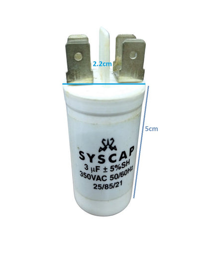 Syscap motor running capacitor 3mfd 350vac with a compact design for reliable electrical performance
