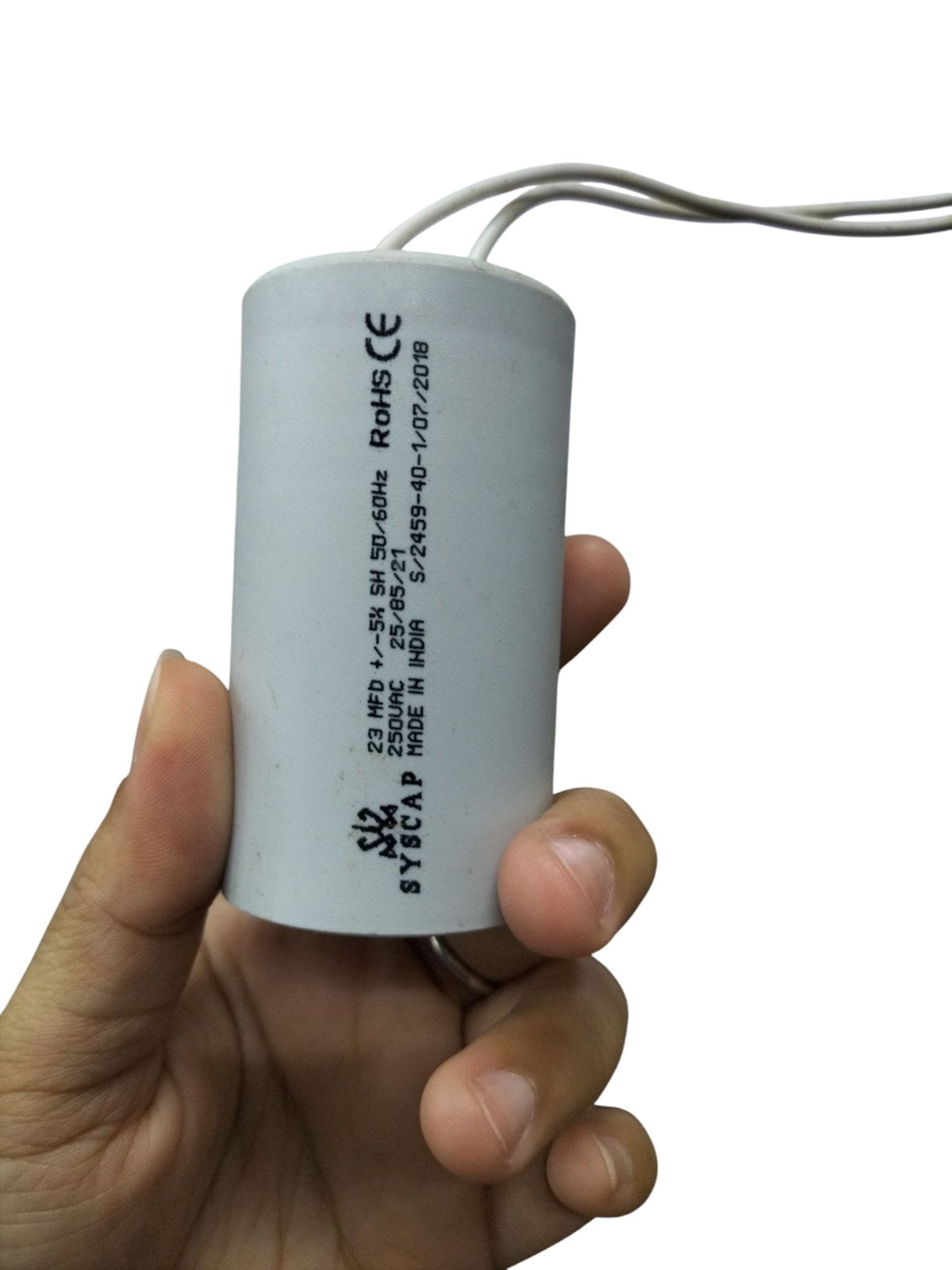 Syscap electrical capacitors for motors white cylindrical capacitor with wires