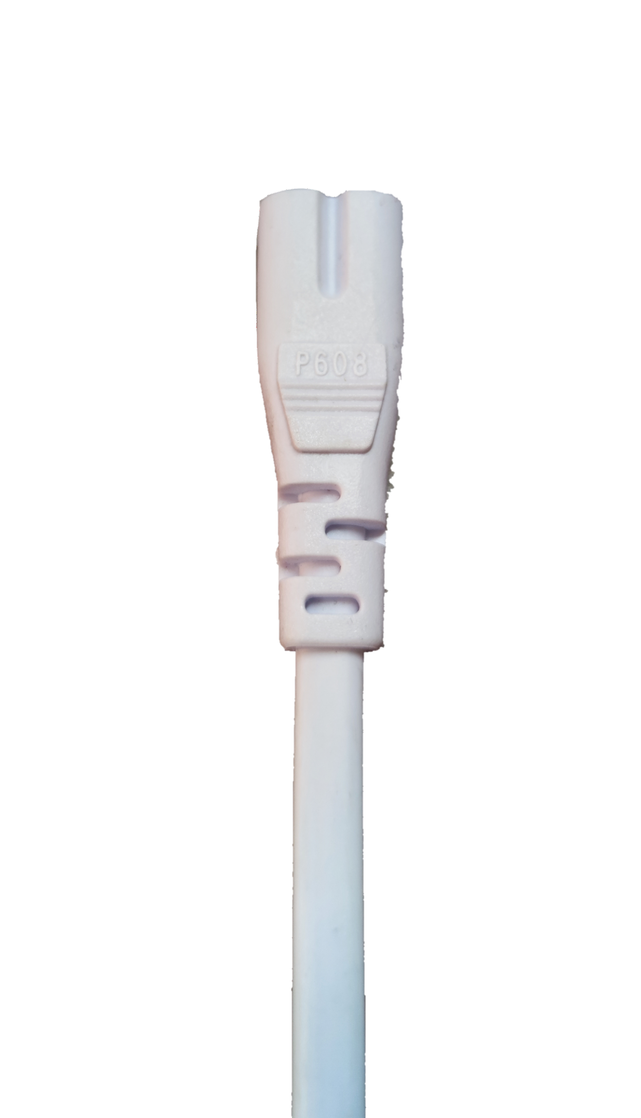 White T-5 AC cord connector 2 pin used for electrical circuitry and parts with a smooth finish