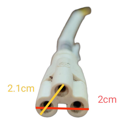 T-5 AC cord connector 3 pin with detailed measurements for precise electrical connections