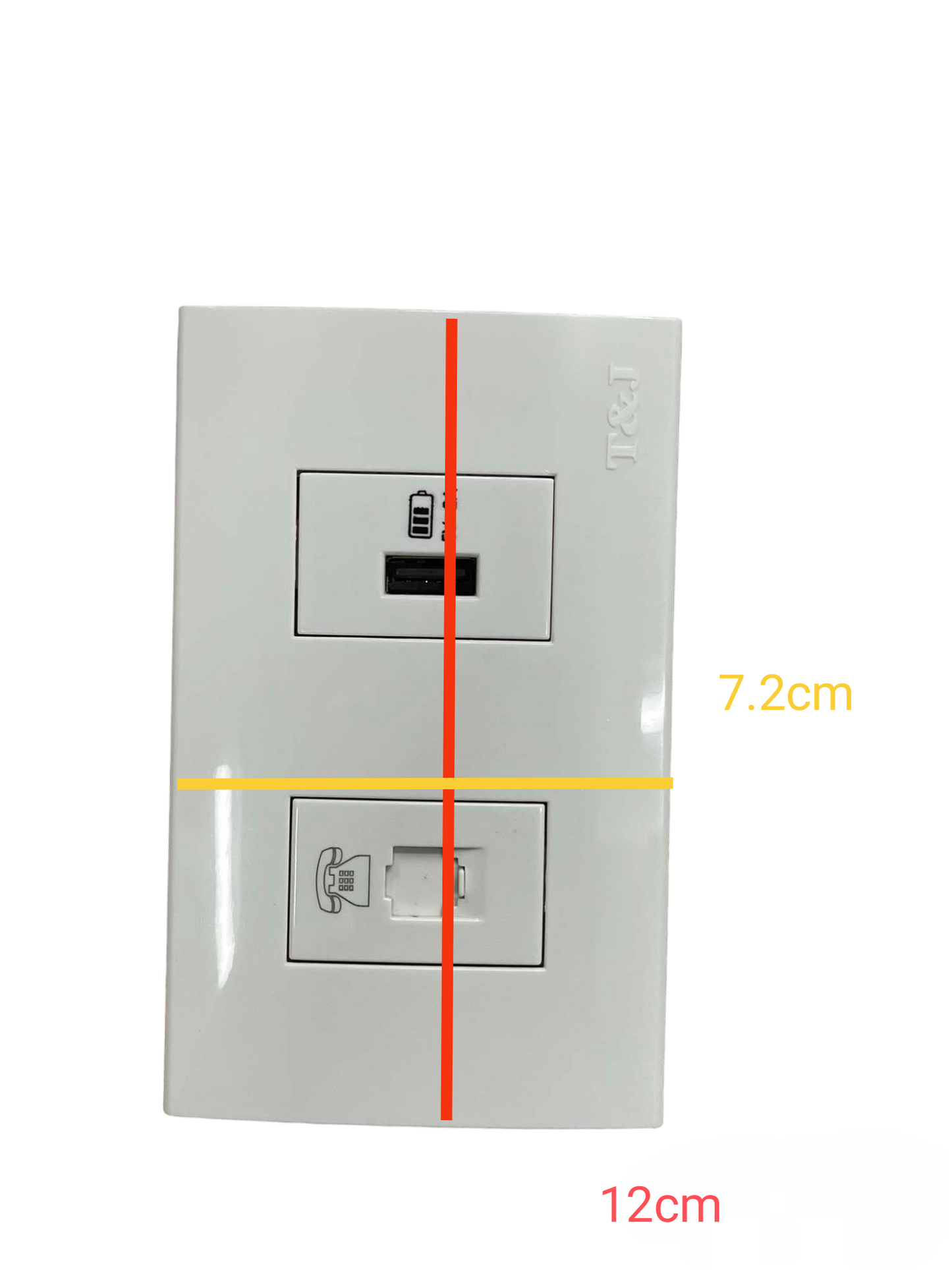 T&J 2 Gang USB 2.4A 5VDC and Tel Outlet dual port wall plate with USB and telephone socket