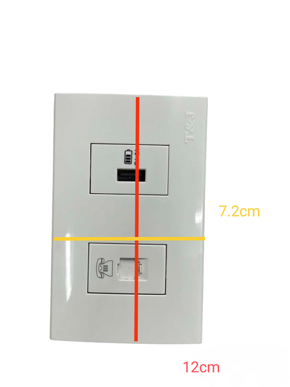 T&J 2 Gang USB 2.4A 5VDC and Tel Outlet dual port wall plate with USB and telephone socket