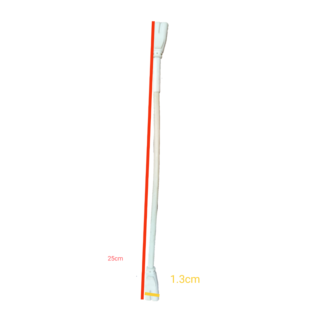 T5 AC cord connector end to end measuring 25cm in length and 1.3cm diameter for electrical use