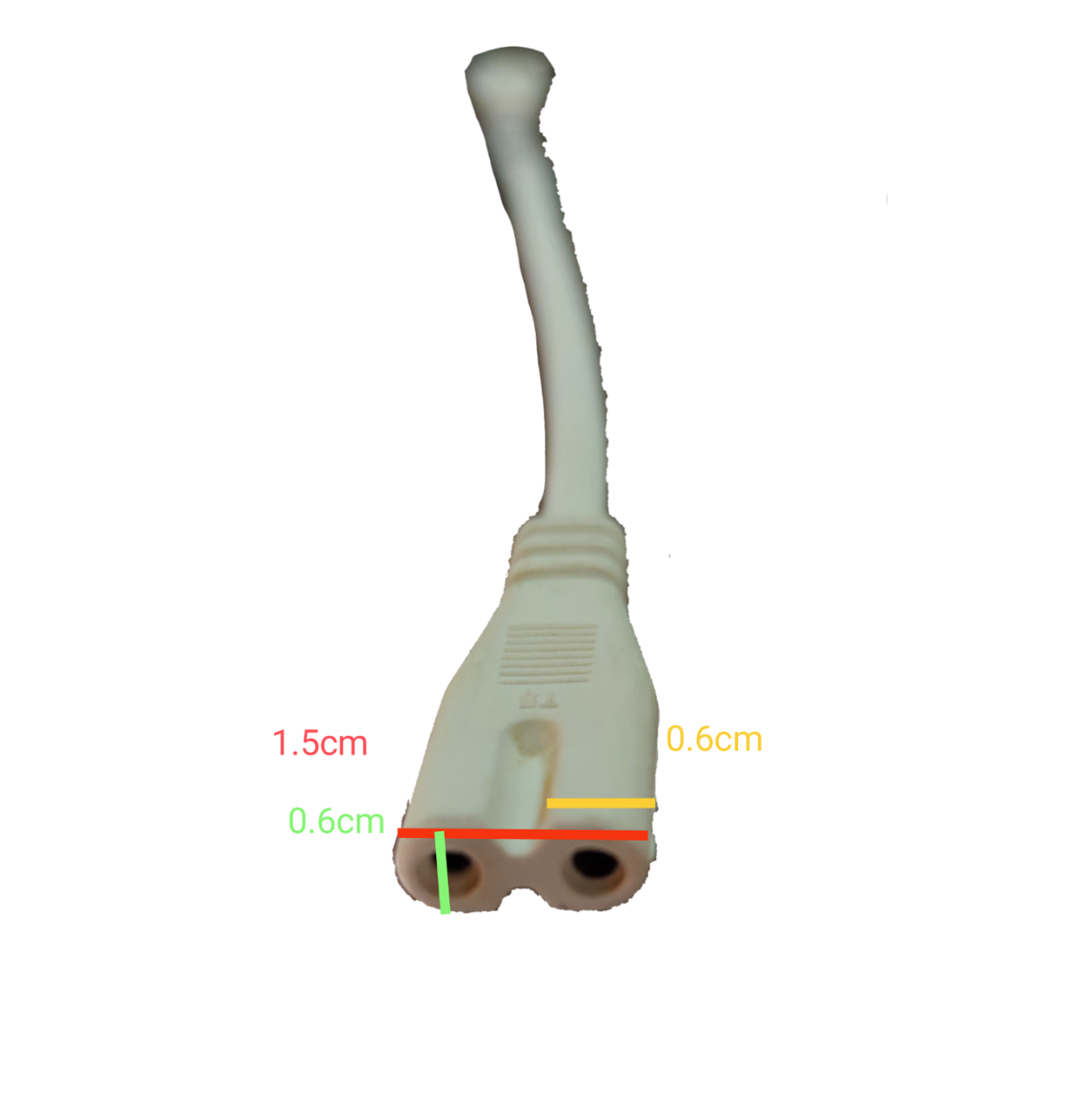 T5 AC cord connector with detailed measurements for easy reference and installation