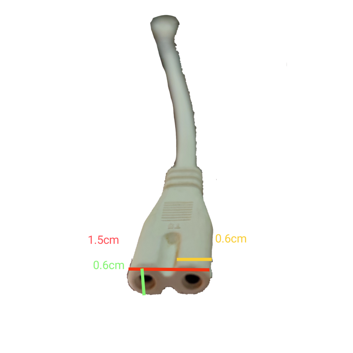 T5 AC cord connector with detailed measurements for easy reference and installation