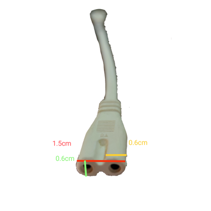 T5 AC cord connector with detailed measurements for easy reference and installation