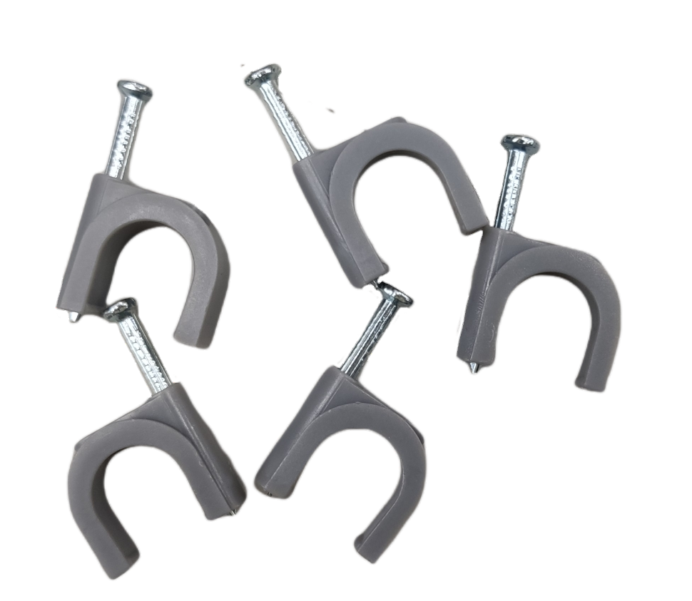 Tailee Nail Clip gray cable clamps with attached nails for securing wires and cables