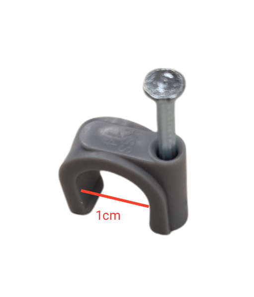 Tailee Nail Clip gray plastic cable clip with attached metal nail measuring 1cm