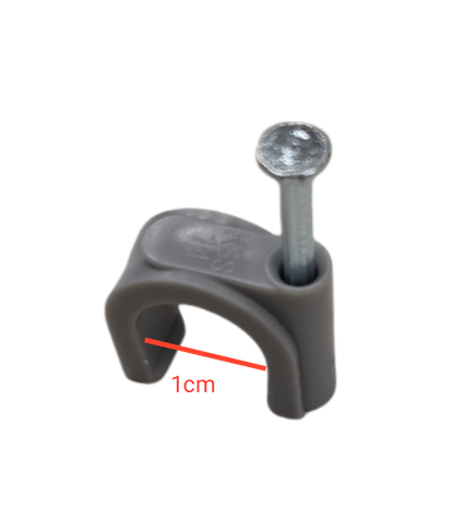 Tailee Nail Clip gray plastic cable clip with attached metal nail measuring 1cm