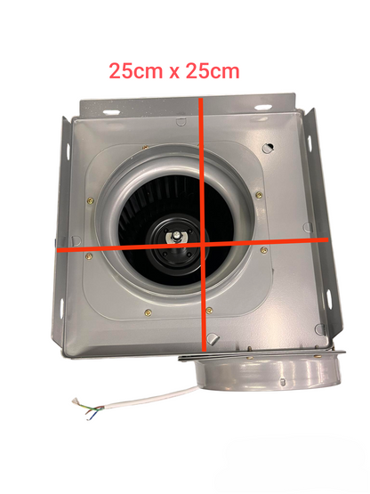 Tailee exhaust fan with 25cm by 25cm metal frame featuring suction fan or blower fan design