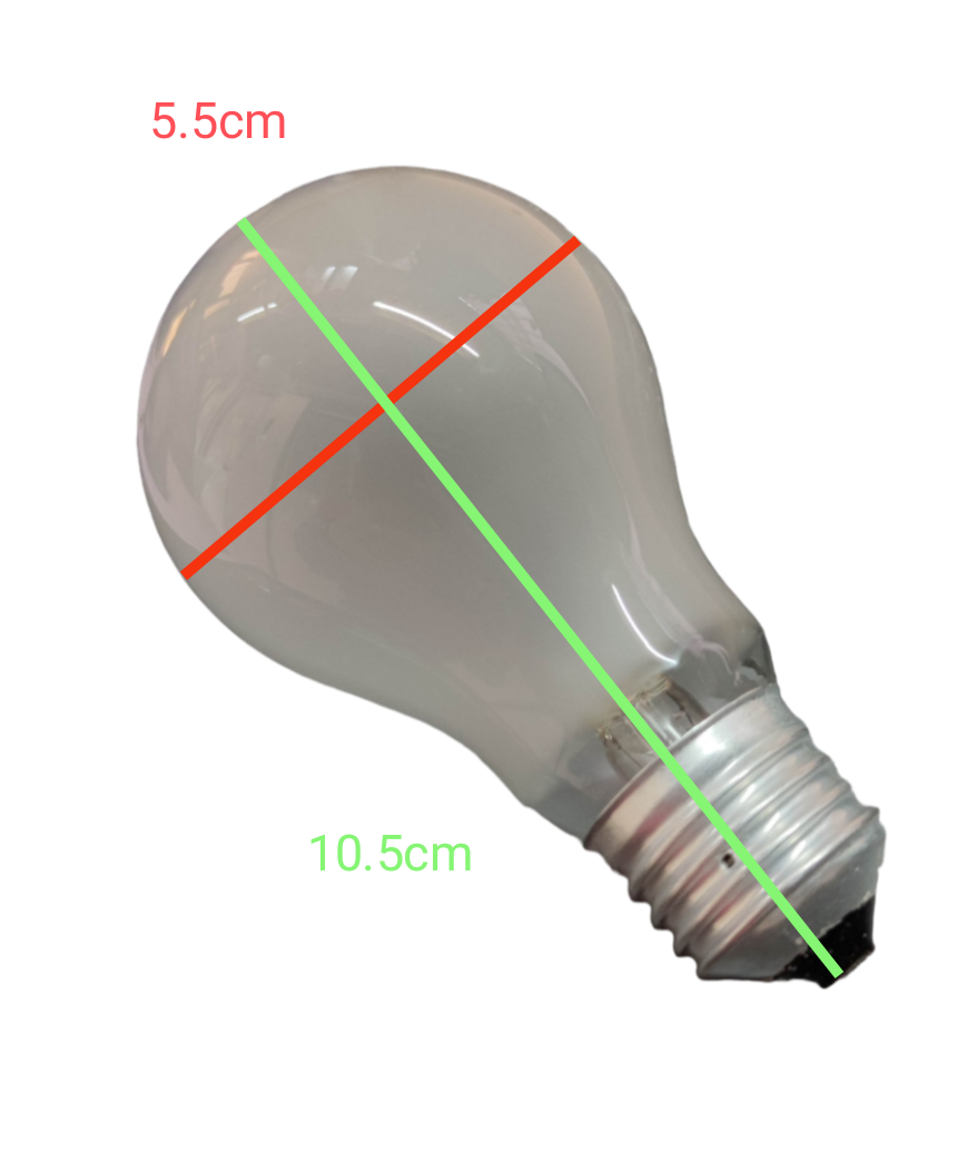 Taiyou 100W Incandescent Lamp E27 220V with glass bulb and metal screw base showing dimensions