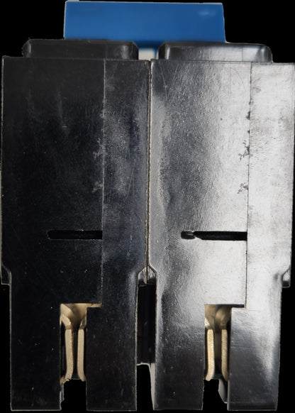 Taiyou 15A 2 Pole Circuit Breaker with black housing and blue toggle switch for electrical safety