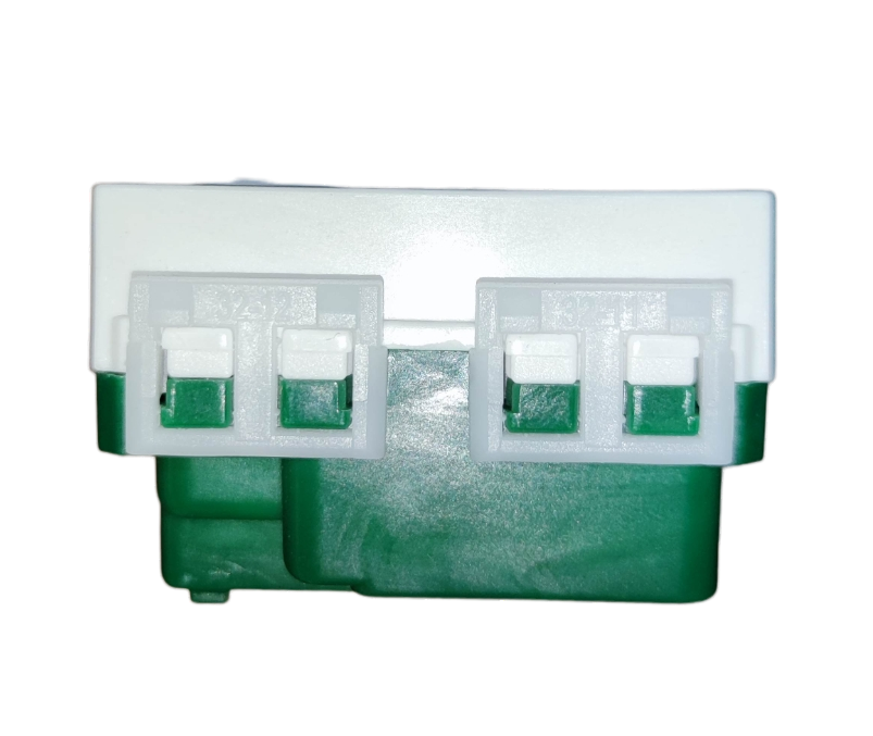 Omni Tandem Outlet 20A 220V power point with white and green plastic casing for electrical connection