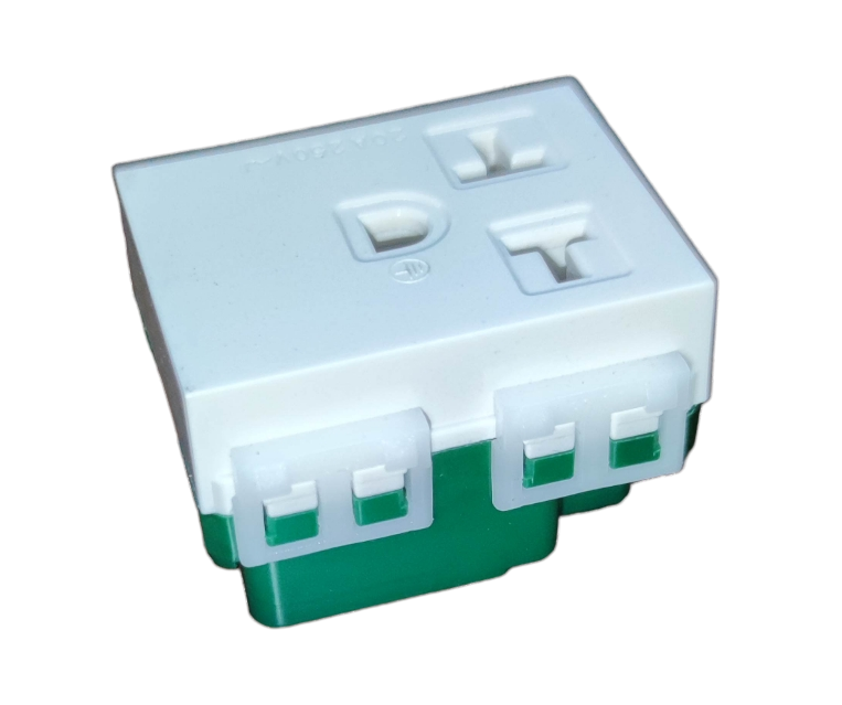 Omni Tandem Outlet 20A 220V power point with dual sockets and green base
