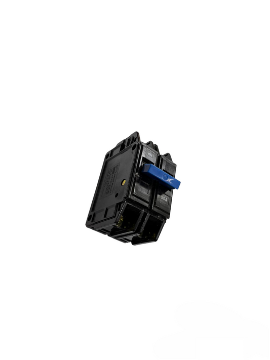 Taiyou 50A 2 Pole Circuit Breaker Bolt on 10 KAIC black electrical component with blue switch
