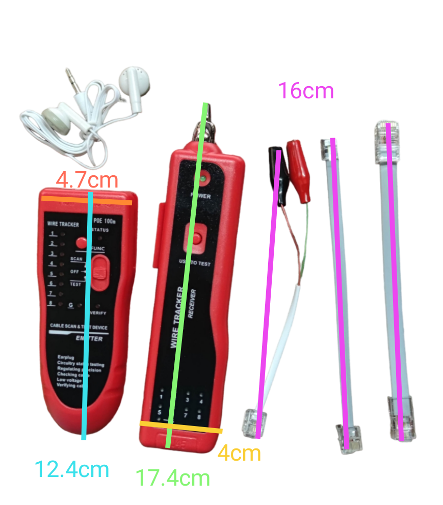 Red Telephone Line Tracer kit with wire tracker devices and cables for electrical testing