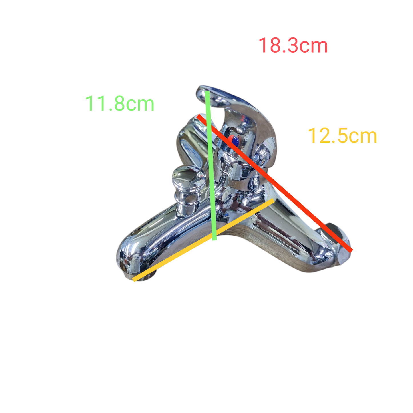 Meco bath mixer with Telephone Shower Head A-320N in chrome finish showing size dimensions