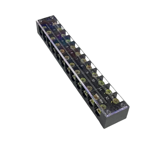 Grippes 60A terminal block 600V with clear housing and numbered connections for easy wiring