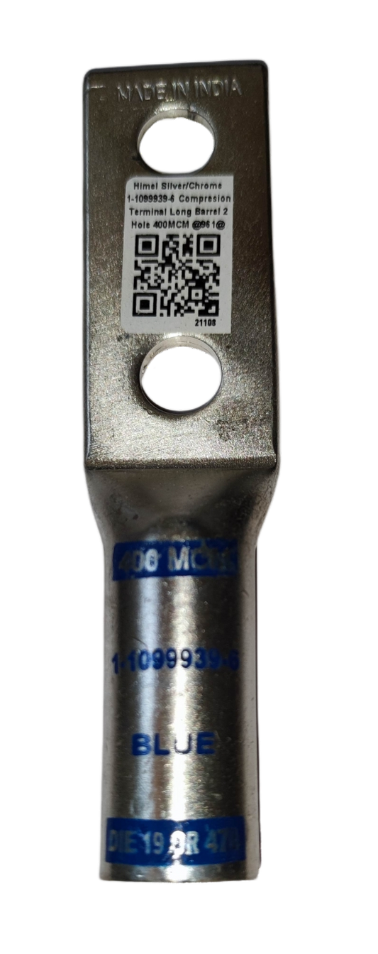 Utilux Terminal Lugs Long Barrel 2 Holes 400MCM electrical circuitry part with blue labeling