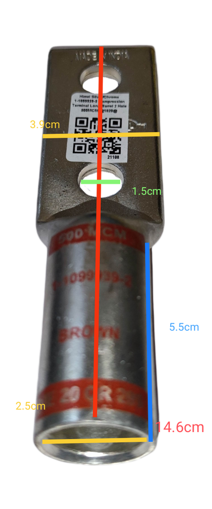 Utilux Terminal Lugs Long Barrel 2 Holes 500MCM electrical connector part with metal finish