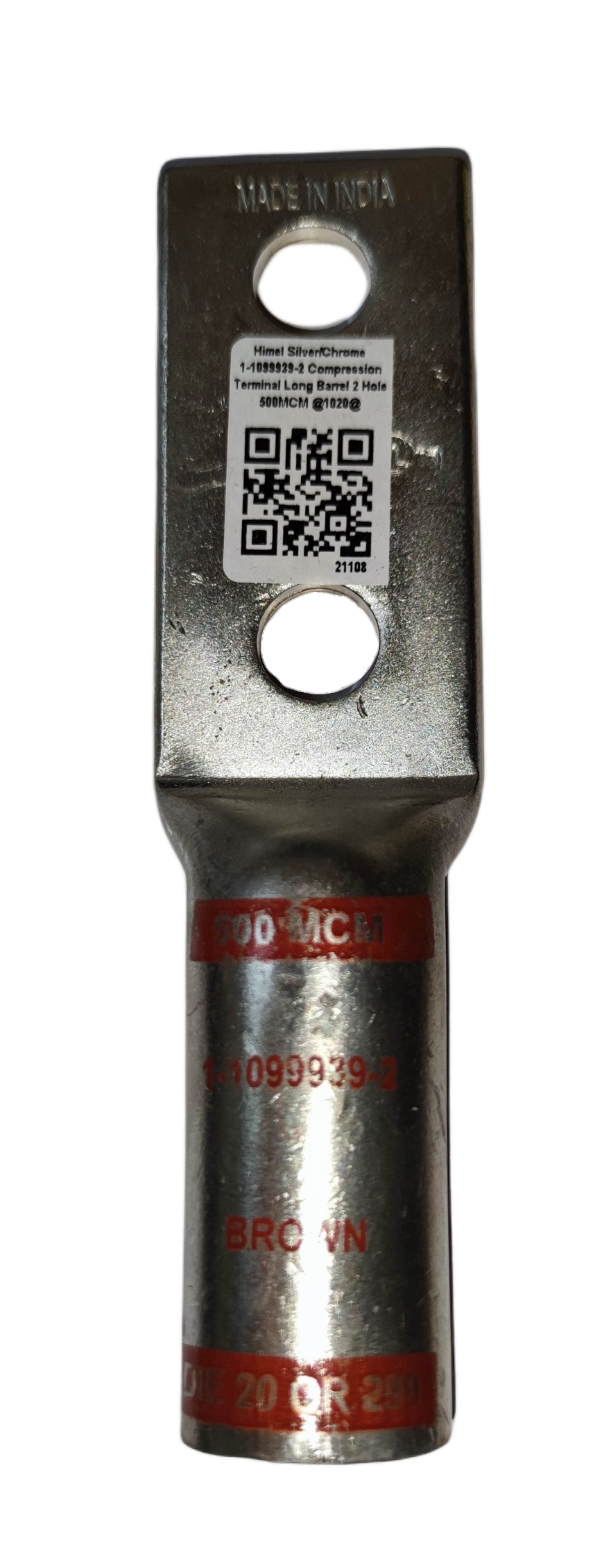 Utilux Terminal Lugs Long Barrel 2 Holes 500MCM electrical connector in metallic finish