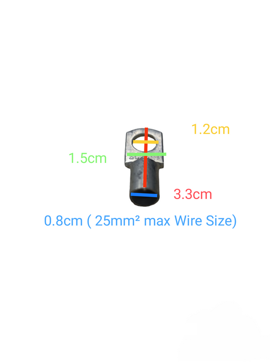 Terminal Lugs Ring Type for 25mm with size measurements for electrical wiring connections